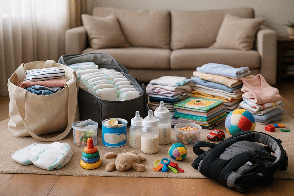 リビングに多くの荷物