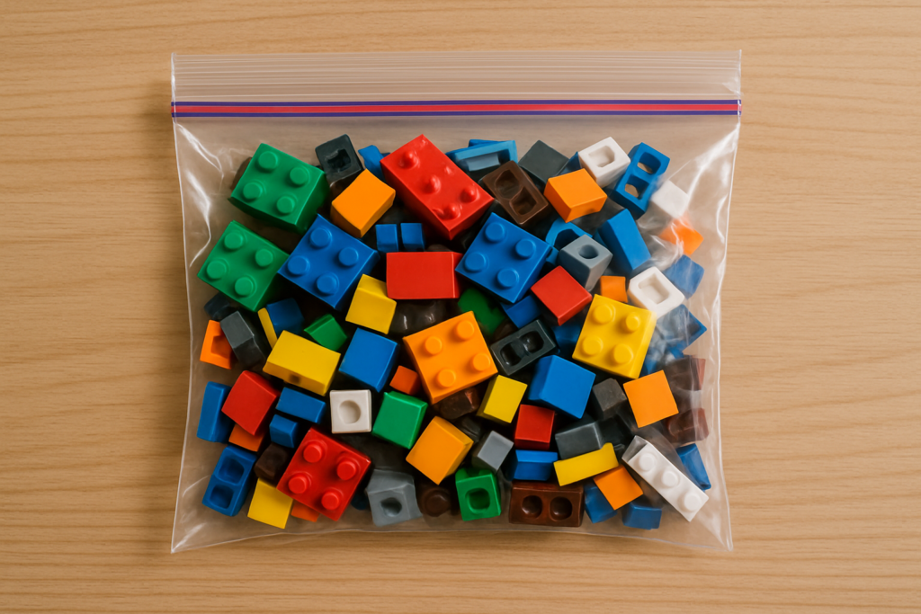 小さいブロックは、ジッパー付きの袋で管理