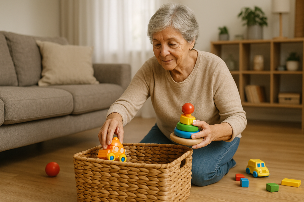 リビングにあるバスケットにおもちゃを収納