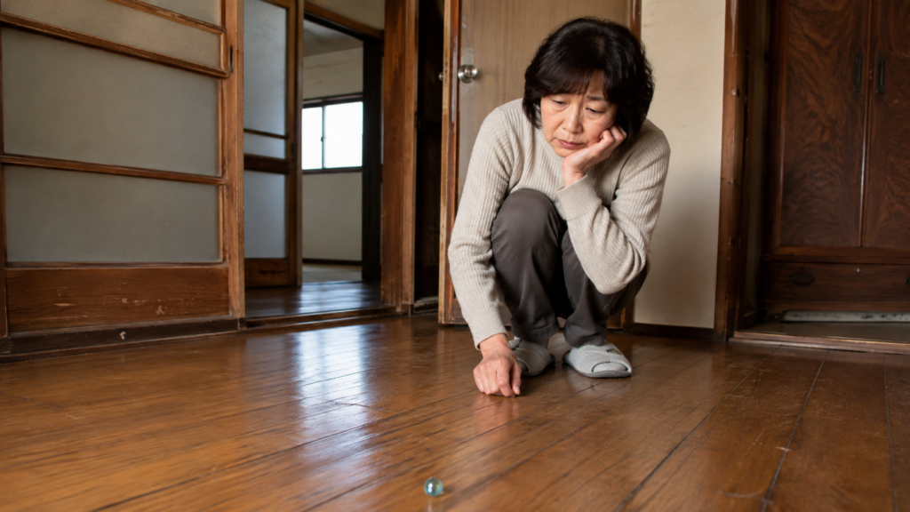 古い家はビー玉を転がすと斜めに転がる傾いた家。